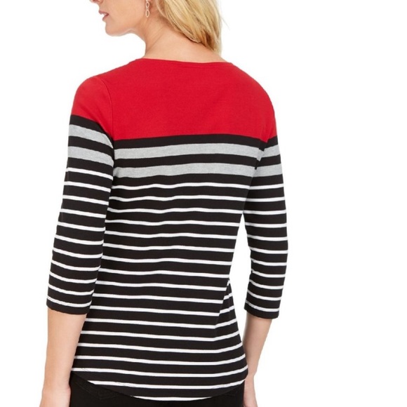 Karen Scott Color Blocked Striped Grommet Top - Picture 2 of 3